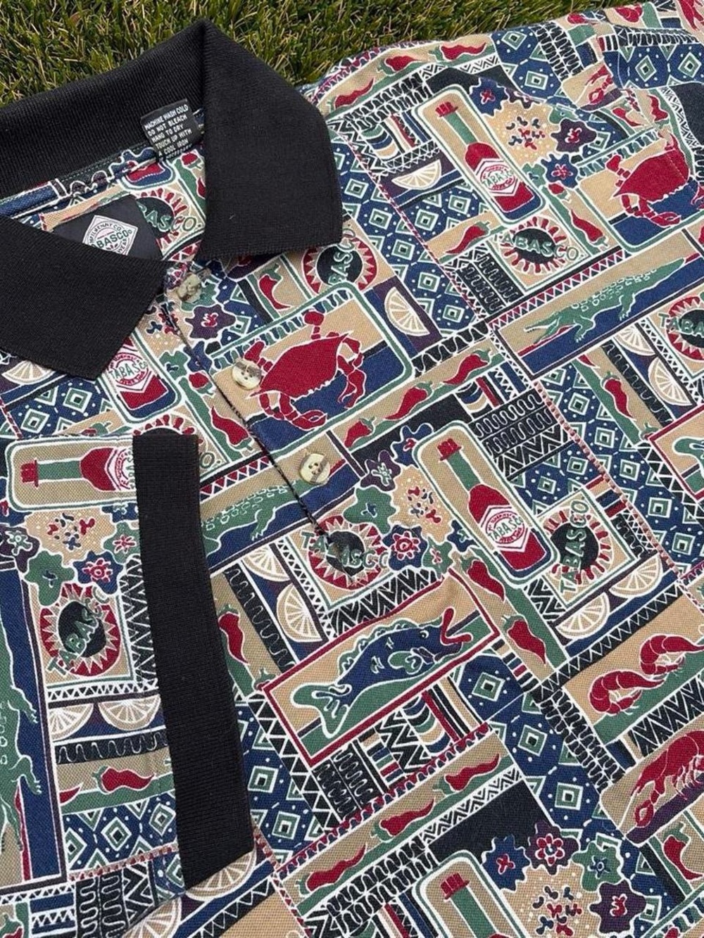Vibrant Nautical Print Polo with Black Trim